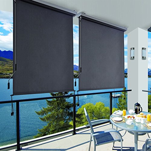 2.5 X 1.6 m (L x W) Vertical Awning for Patio and Balcony with Housing, Outdoor Protection from Sun and Wind, Privacy Screen, Grey