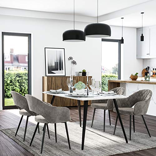 Velvet Dining Room Chair Modern Kitchen Chair Padded Velvet Chair with Armrests Metal Legs Elegant Design Dining Room Living Room Bedroom Kitchen Grey