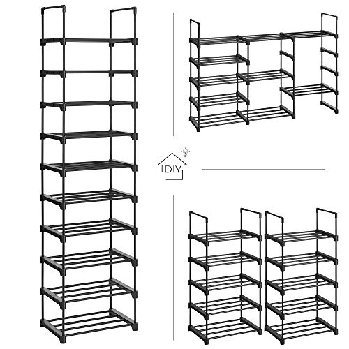 5-Tier Shoe Rack, Set of 2 Metal Shoe Storage Organiser, Stackable Storage Rack, Space-Saving, Freestanding Shelf, for Hallway, Bedroom, Living Room, Black