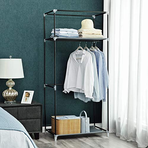 Fabric Wardrobe, Foldable Closet with Hanging Rail, Single Clothes Rack, Storage Organiser for Bags, Toys, Shoes, Living Room, Bedroom, Cloakroom, 75 x 45 x 160 cm, Grey