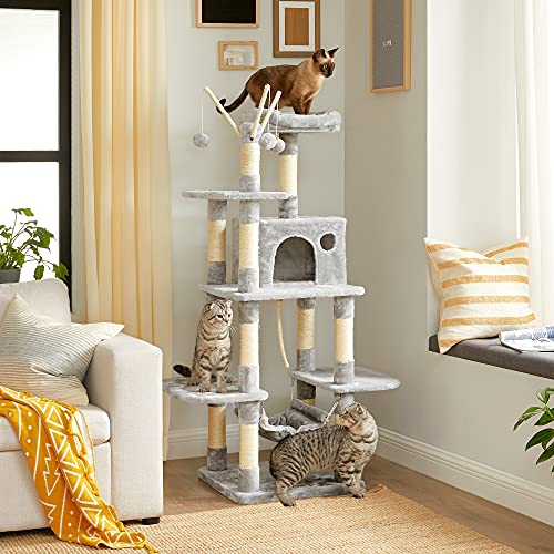 Cat Tree, Cat Condo with Hammock, Perch, Cat Tower, Light Grey