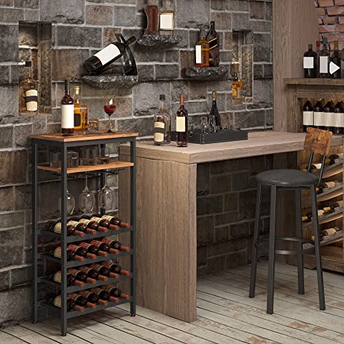 Wine Rack, Holds 20 Bottles, Wine Holder, Bottle Rack with Glass Holder, for Cellar, Kitchen, Dining Room, Industrial Style, 50 x 32 x 100 cm, Rustic Brown and Black