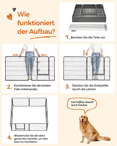 8-Panel Pet Playpen, Iron Dog Cage, Heavy Duty Pet Fence, Puppy Whelping Pen, Foldable and Portable, 77 x 80 cm, Grey