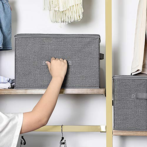 Storage Boxes with Lids, Foldable Storage Basket Bins with Handles, Clothes Toys Organiser, Grey