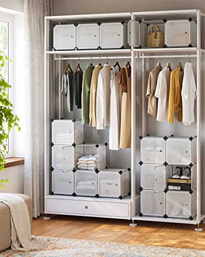 15-Cube DIY Storage Organiser Unit, Plastic Closet Cabinet, Wardrobe, with Doors, for Clothes Shoes Toys Books, Easy to Assemble, White