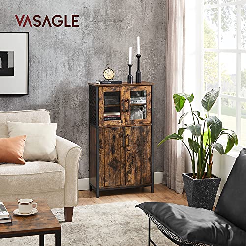 Storage Cabinet, Multipurpose Cupboard, Sideboard, Adjustable Shelf, Bathroom Cabinet, Steel Frame, for Living Room Kitchen, Industrial Style, Rustic Brown and Black