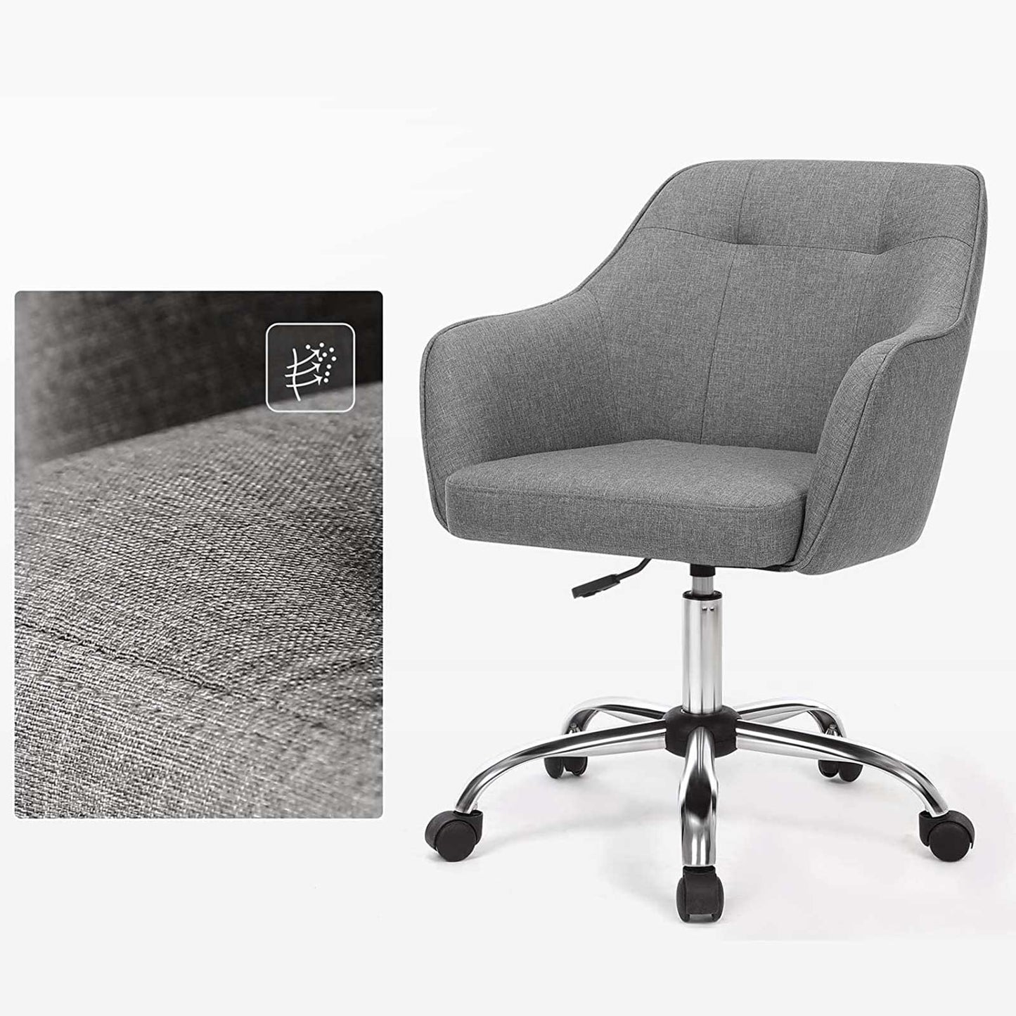 Office Chair, Comfortable Desk Chair, Height-Adjustable Computer Chair, Holds up to 120 kg, Steel Frame, Imitation Linen, Breathable, Home Office, Office, Grey