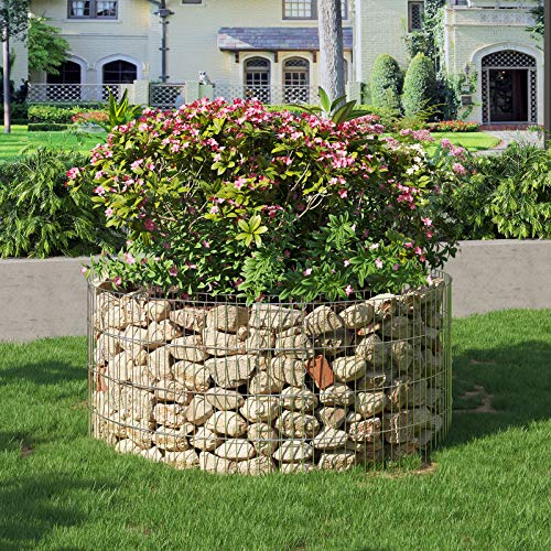 Tall Round Gabion for Stones, Metal Gabion Cage and Basket with Thick Grids 2.5 x 10 cm, Rust-Resistant Galvanised Steel, 90 x 40 cm (Dia. x H), Garden Flower Beds Decoration