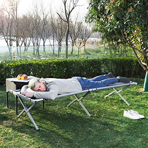 Folding Camping Bed, Sturdy Camp Cot, Portable Bed, 210 x 72 x 45 cm, 260 kg Max. Static Load Capacity, Travel Outdoor, Grey