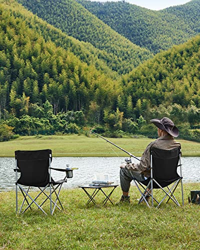 Set of 2 Folding Camping Chairs, Outdoor Chairs with Armrests and Cup Holder, Stable Structure, Max. Capacity 120 kg