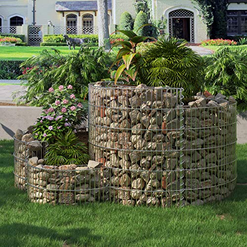 Spiral Gabion for Stones, Metal Gabion Cage with Dense Grids 2.5 x 10 cm, Anti-Rust Galvanised Steel, 110 x 110 x 60 cm, 10 cm Space for Stones, Flower Bed, Garden Decoration