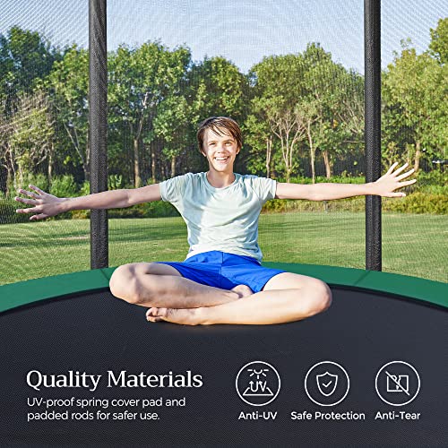 Trampoline 366 cm (12 ft), Outdoor Backyard Trampoline, TÜV Rheinland GS Certificate, with Enclosure Safety Net, Spring Cover Pad, Ladder, Holds 150 kg, Green