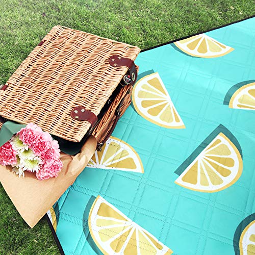 Picnic Blanket, 200 x 150 cm, Large Camping Picnic Rug and Mat for Beach, Park, Yard, Outdoors with Waterproof Layer, Machine Washable, Foldable, Lemon Pattern