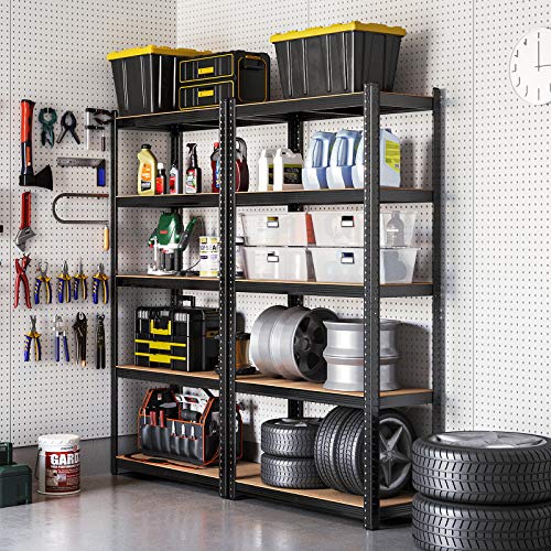 5-Tier Shelving Units, Set of 2 Steel Shelving Units for Storage, Tool-Free Assembly, for Garage, Shed, Load Capacity 875 kg, 40 x 90 x 180 cm, Black