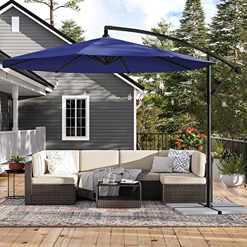 Cantilever Garden Patio Umbrella with Base, 3 m Offset Parasol, Banana Hanging Umbrella, Sunshade with Protection UPF 50+, Crank for Opening Closing, Navy Blue