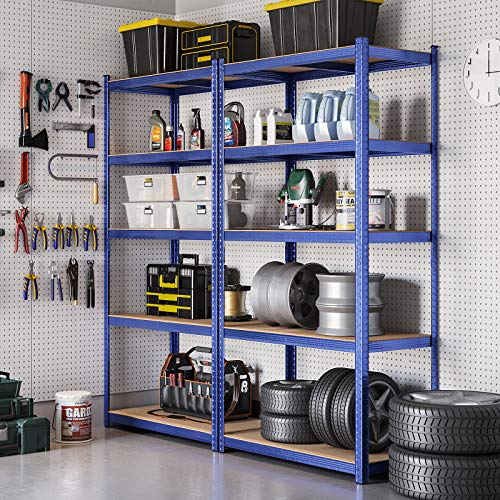 5-Tier Shelving Units, Set of 2 Steel Shelving Units for Storage, Tool-Free Assembly, for Garage, Shed, Load Capacity 875 kg, 40 x 90 x 180 cm, Blue