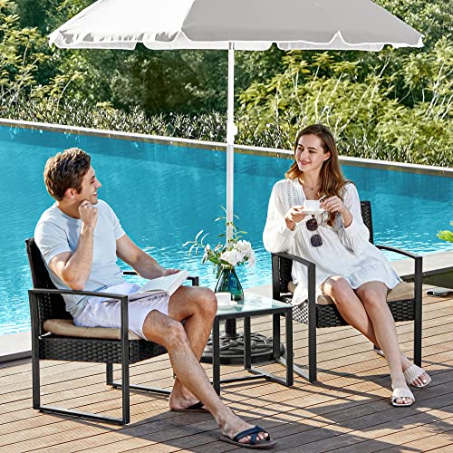 Balcony Garden Furniture Set, PE Polyrattan Lounge Set, Table and 2 Chairs, Patio Furniture, Easy Assembly, Outdoor, for Patio, Balcony, Garden, Black/Beige