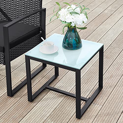 Balcony Garden Furniture Set PE Polyrattan Lounge Set Table and 2 Chairs Patio Furniture Easy Assembly Outdoor for Patio Balcony Garden Black