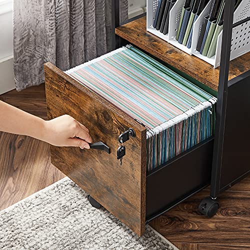 Filing Cabinet for Home Office, Rolling File Cabinet with Drawer, for Suspended Folder, A4 and Letter Size Documents, Printer Stand with Castors, Industrial, Rustic Brown and Black