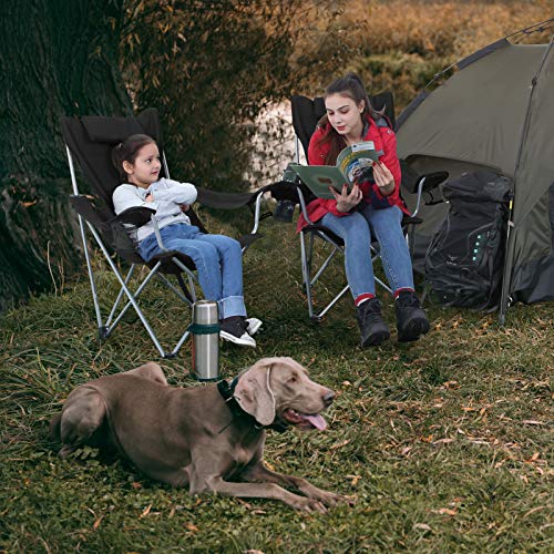 Folding Camping Chair, Outdoor Chair with Armrests, Headrest and Cup Holder, Stable Structure, Max. Capacity 150 kg, Black