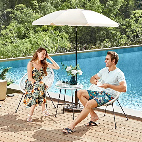 Garden Patio Furniture Set 3 Pieces, Acapulco Chair, Outdoor Seating, Glass Top Table and 2 Chairs, Indoor and Outdoor Conversation Set, White