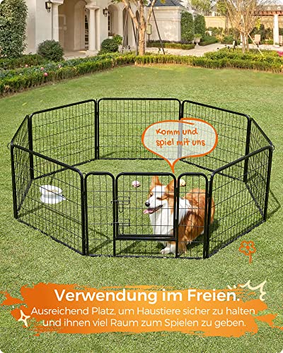 8-Panel Pet Playpen, Iron Dog Cage, Heavy Duty Pet Fence, Puppy Whelping Pen, Foldable and Portable, 77 x 60 cm, Black