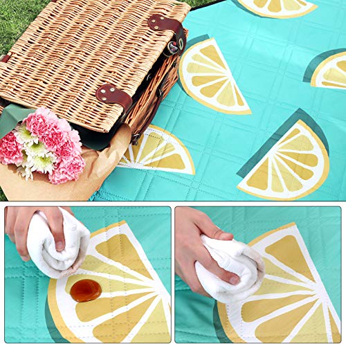 Picnic Blanket, 200 x 150 cm, Large Camping Picnic Rug and Mat for Beach, Park, Yard, Outdoors with Waterproof Layer, Machine Washable, Foldable, Lemon Pattern