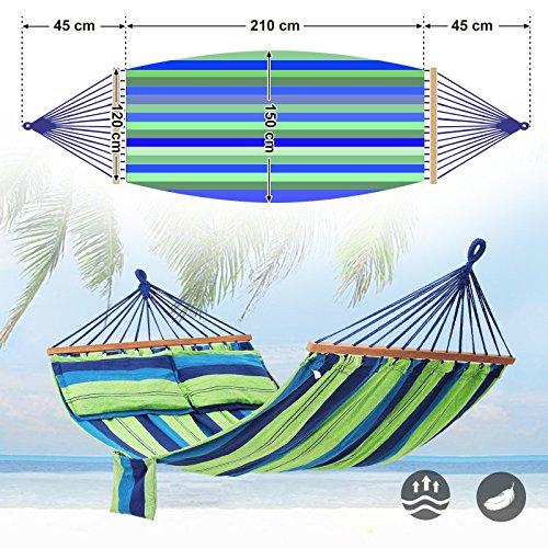 Hammock with 2 Pillows, Portable Double Hammock, Load Capacity 300 kg, 210 x 150 cm, for Backpacking, Camping, Hiking, Yard, Garden