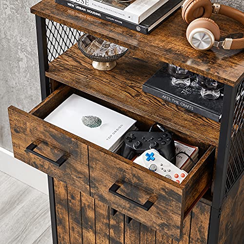 Storage Cabinet, Multipurpose Sideboard with Drawer and Adjustable Shelf, Bathroom Cabinet, Steel Frame, for Living Room Kitchen, Industrial Style, Rustic Brown and Black