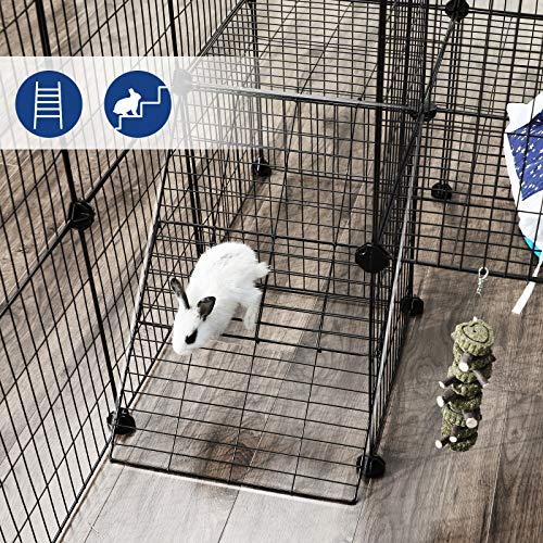 Guinea Pigs Cage, Metal Mesh Pet Playpen with Door, Customisable Fence for Small Animal, Rabbit, for Indoor Use, with Rubber Mallet, 143 x 73 x 71 cm Black