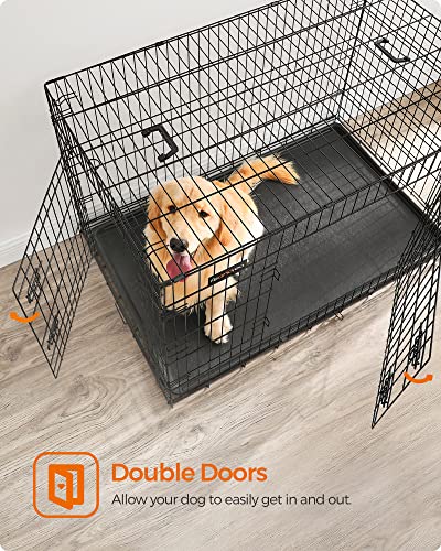 Dog Crate, Foldable, 122 cm Long, 2 Doors, XXL, Black