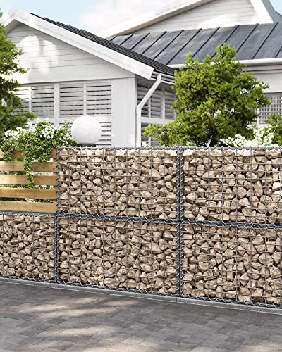 Gabion Basket, Metal Gabion Cage with 5 x 10 cm Mesh for Stones, Galvanised, Garden Decor Wall Partition, 100 x 50 x 30 cm, Silver