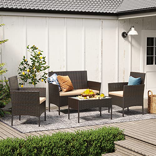 Balcony Garden Furniture Set PE Polyrattan Lounge Set Patio Furniture Outdoor for Patio Balcony Garden Brown Taupe