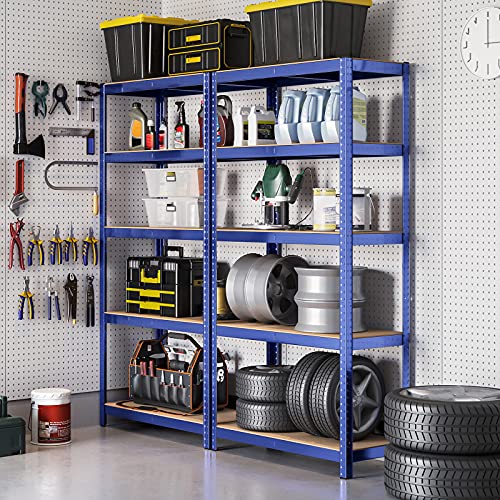 Shelving Unit, 5-Tier Heavy-Duty Storage Rack with Adjustable Shelves, Max. Load 875 kg (175 kg per Tier), for Garage, Shed, Basement, 180 x 90 x 40 cm, Blue