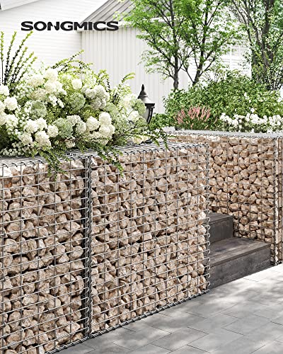 Gabion Basket, Metal Gabion Cage with 5 x 10 cm Mesh for Stones, Galvanised, Garden Decor Wall Partition, 100 x 90 x 30 cm, Silver