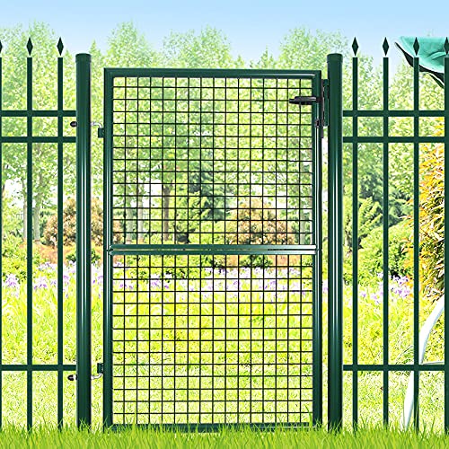 Garden Gate, Galvanised Steel, Sturdy and Durable, Lockable, 87 x 150 cm (Side Columns Not Included), 5 x 20 cm Mesh Grid, Green