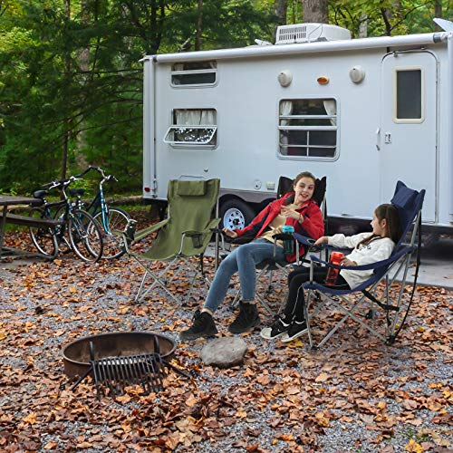 Folding Camping Chair, Outdoor Chair with Armrests, Headrest and Cup Holder, Stable Structure, Max. Capacity 150 kg, Dark Blue