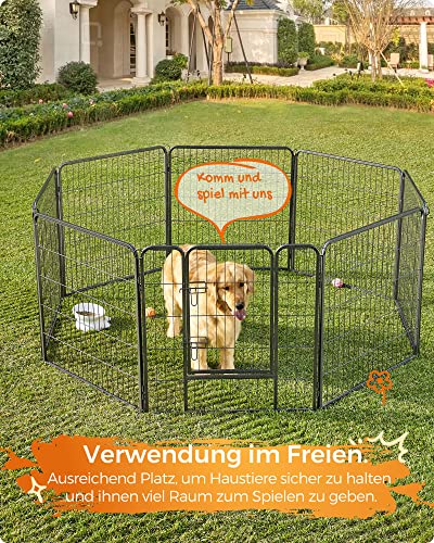 8-Panel Pet Playpen, Iron Dog Cage, Heavy Duty Pet Fence, Puppy Whelping Pen, Foldable and Portable, 77 x 80 cm, Grey