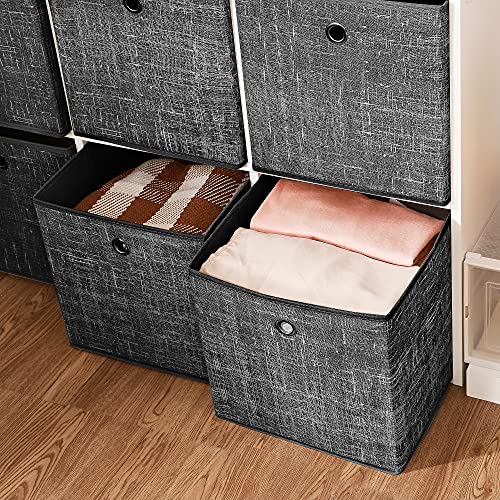 Foldable Storage Boxes, Set of 6 Non-Woven Fabric Storage Cubes, 30 x 30 x 30 cm, Toy Clothes Organiser Bins, Black