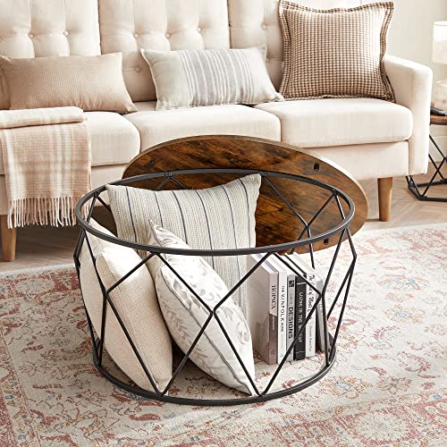 Round Coffee Table, Small Centre Table with Steel Frame, for Living Room, Bedroom, Study, Industrial Style, Rustic Brown and Black