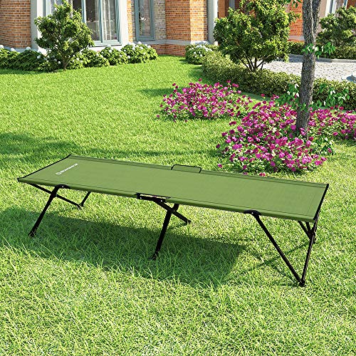 Foldable Camping Bed, Portable Camp Cot Load up to 260 kg, for Hiking and Outdoor Use, 205 x 75 x 46 cm, Navy Green