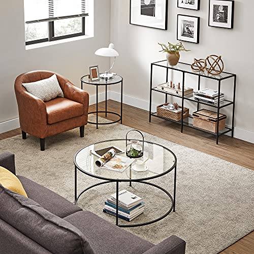 Console Table, Sofa Table with 3 Shelves, Tempered Glass Shelf, 30 x 100 x 73 cm, Steel Frame, Modern, for Hallway Living Room Bedroom, Black