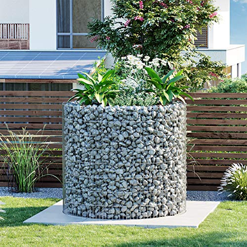 Tall Round Gabion for Stones, Metal Gabion Cage and Basket with Thick Grids 2.5 x 10 cm, Rust-Resistant Galvanised Steel, 90 x 80 cm (Dia. x H), Garden Flower Beds Decoration