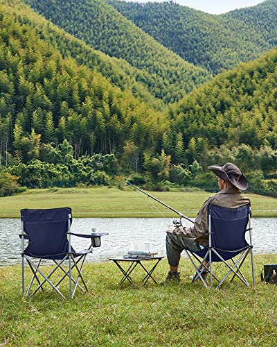 Folding Camping Chairs, Set of 2 Outdoor Chair, with Armrests, Cup Holder, Portable, 120 kg Capacity, for Camping, Garden, Fishing, Beach, Balcony, Dark Blue