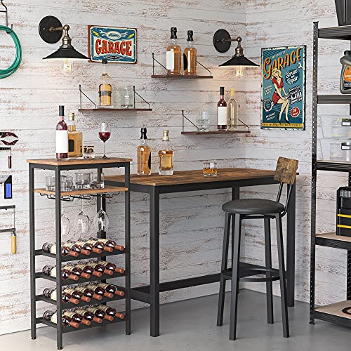 Wine Rack, Holds 20 Bottles, Wine Holder, Bottle Rack with Glass Holder, for Cellar, Kitchen, Dining Room, Industrial Style, 50 x 32 x 100 cm, Rustic Brown and Black