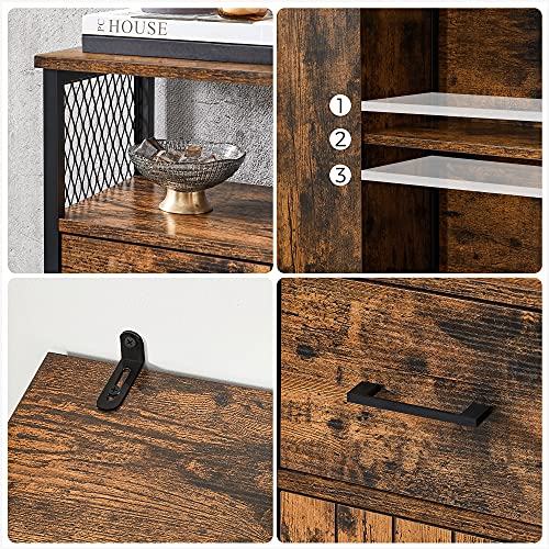 Storage Cabinet, Multipurpose Sideboard with Drawer and Adjustable Shelf, Bathroom Cabinet, Steel Frame, for Living Room Kitchen, Industrial Style, Rustic Brown and Black