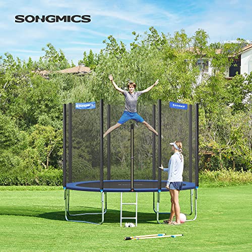 Trampoline 305 cm (10 ft), Outdoor Backyard Trampoline, TÜV Rheinland GS Certificate, with Enclosure Safety Net, Spring Cover Pad, Ladder, Holds 150 kg, Blue