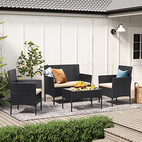 Balcony Garden Furniture Set PE Polyrattan Lounge Set Patio Furniture Outdoor for Patio Balcony Garden Black Taupe