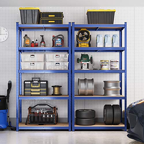 5-Tier Shelving Units, Set of 2 Steel Shelving Units for Storage, Tool-Free Assembly, for Garage, Shed, Load Capacity 875 kg, 40 x 90 x 180 cm, Blue