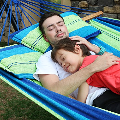 Hammock with 2 Pillows, Portable Double Hammock, Load Capacity 300 kg, 210 x 150 cm, for Backpacking, Camping, Hiking, Yard, Garden